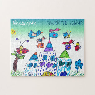 Kinderzeichnung, farbenfrohes Lieblingsspiel, Name Puzzle
