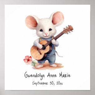 Kinderzimmer Art Mouse Gitarre spielen, Rechtshänd Poster