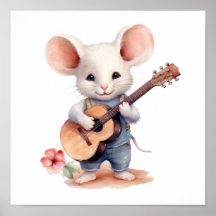 Kinderzimmer Art Mouse Gitarre spielen, Rechtshänd Poster