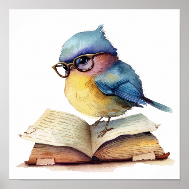 Kinderzimmer Art Poster Bird Reading mit Eyeglasse (Vorne)