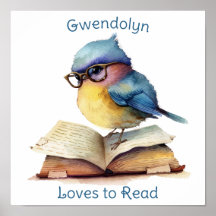 Kinderzimmer Art Poster Blue Bird Reading personal