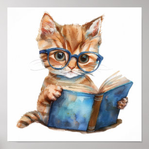 Kinderzimmer Art Poster Cat Reading mit Eyeglasses