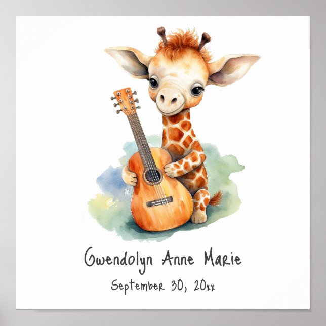 Kinderzimmer Art Poster Giraffe mit Gitarre (Vorne)