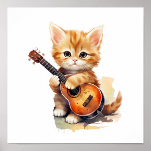 Kinderzimmer Art Poster Orange Cat Gitarre Verlass