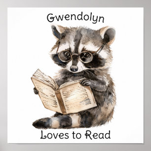 Kinderzimmer Art Poster Raccoon Reading