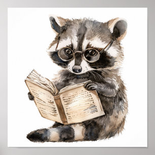 Kinderzimmer Art Poster Raccoon Reading mit Eyegla