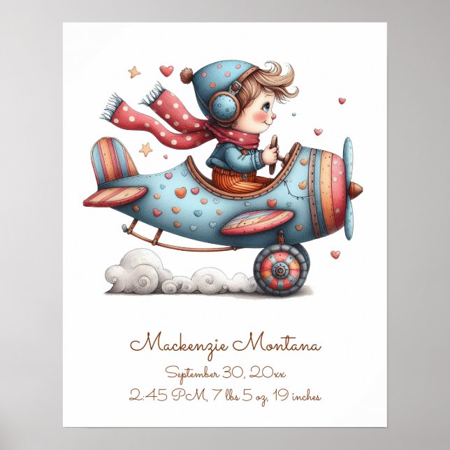 Kinderzimmer Artwork Child Flying Flugzeug Persona Poster (Vorne)