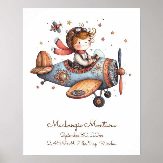 Kinderzimmer Artwork Child Flying Flugzeug Persona Poster (Vorne)