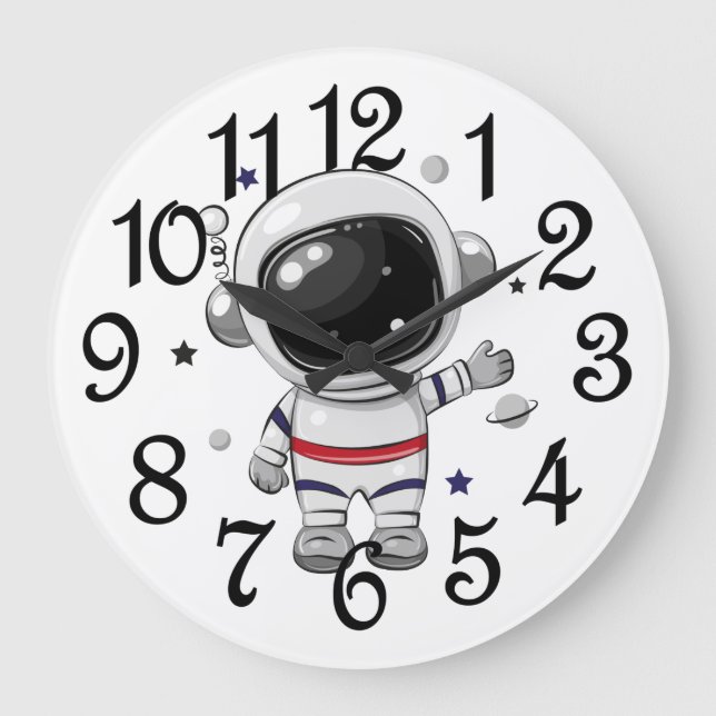 Kinderzimmer Baby Astronaut Große Wanduhr (Vorderseite)