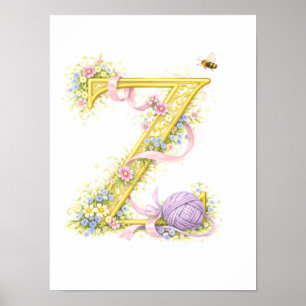 Kinderzimmer Brief Z Baby Garn Initiale Gold Flora Poster