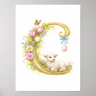 Kinderzimmer Buchstabe C Lamm Baby Initiale Gold B Poster
