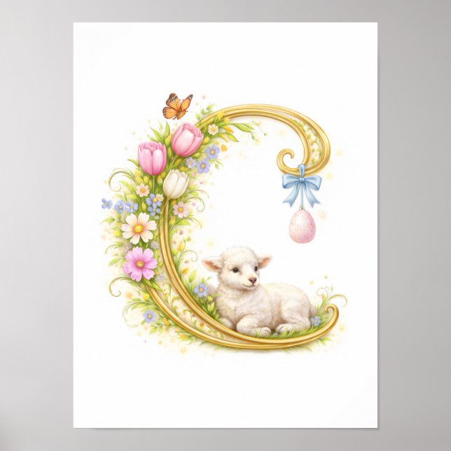 Kinderzimmer Buchstabe C Lamm Baby Initiale Gold B Poster (Vorne)