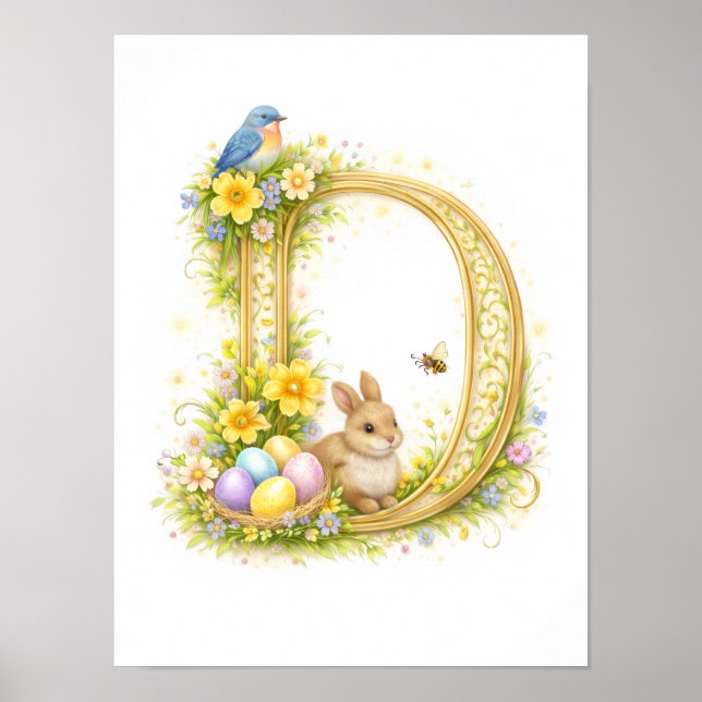 Kinderzimmer Buchstabe D Baby Kaninchen Initiale G Poster (Vorne)