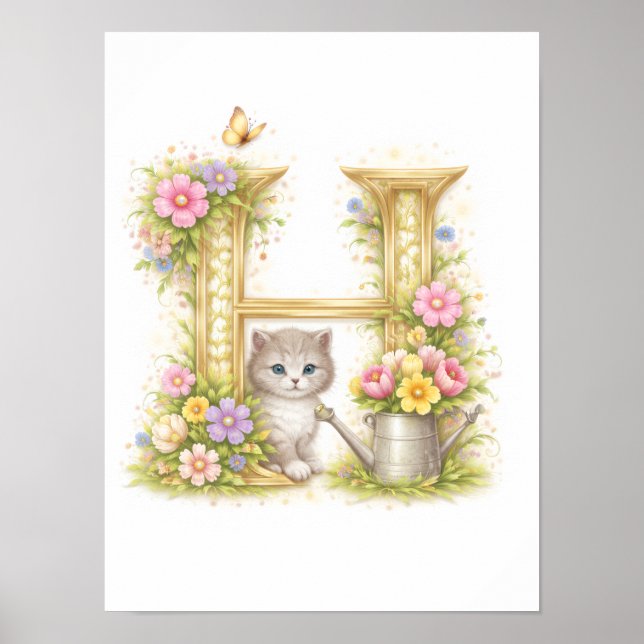 Kinderzimmer Buchstabe H Kätzchen Baby Initiale Go Poster (Vorne)