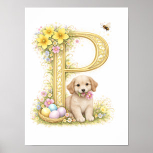 Kinderzimmer Buchstabe P Baby Welpe Initiale Gold Poster