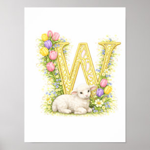 Kinderzimmer Buchstabe W Baby Lamm Initiale Gold f Poster