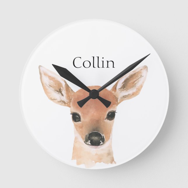 Kinderzimmer für Waldtiere Wasserfarben Runde Wanduhr (Vorderseite)