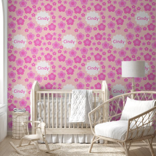 Kinderzimmer Girly Pink Blume Muster Name Tapete