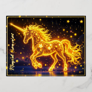 Kinderzimmer Gold Einhorn Design Glitzer Zauberkun Folie Einladungspostkarte