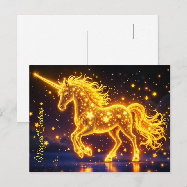 Kinderzimmer Gold Einhorn Design Glitzer Zauberkun Postkarte (Vorne/Hinten)