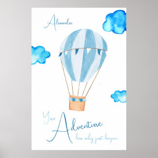 Kinderzimmer Heißluftballon Wasserfarbe Name Poster