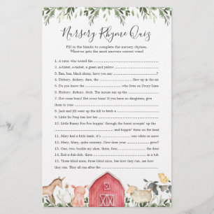 Kinderzimmer "Landtiere Babydusche" Rhyme Quiz Gam