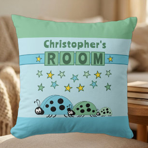 Kinderzimmer Marienkäfer Name blau grün Kissen