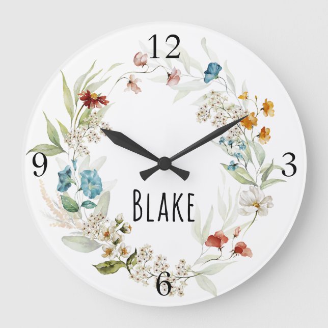 Kinderzimmer Niederländisch Art Floral 10.75-in Große Wanduhr (Vorderseite)