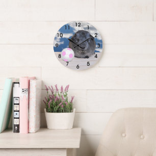Kinderzimmer Niedliche graue Guinea Pig Rosa Fußba Große Wanduhr