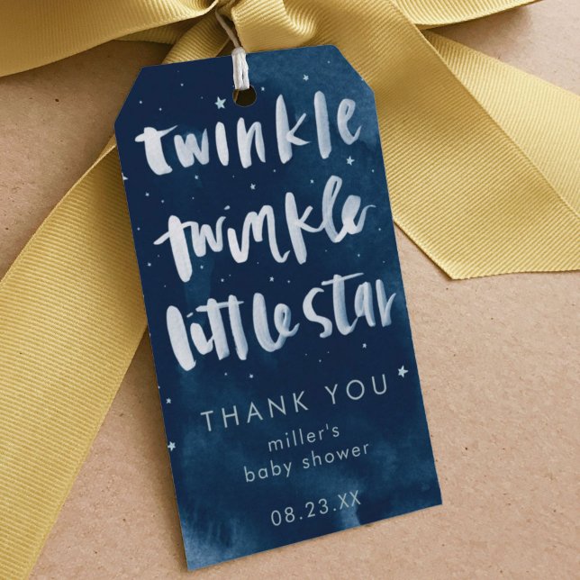 Kinderzimmer Rhyme Baby Dusche Geschenkanhänger (Twinkle twinkle little star night sky watercolor nursery rhyme baby shower thank you favor gift tag.)
