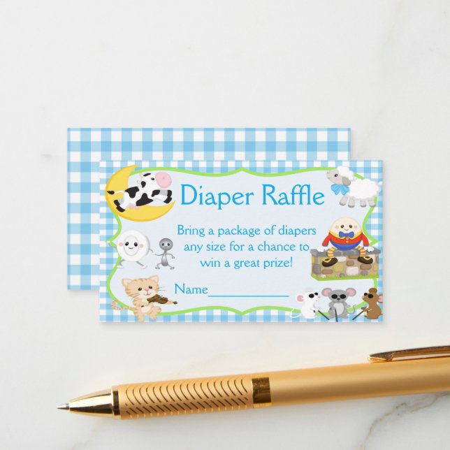 Kinderzimmer Rhyme Diaper Raffle Begleitkarte (Vorderseite/Rückseite Beispiel)
