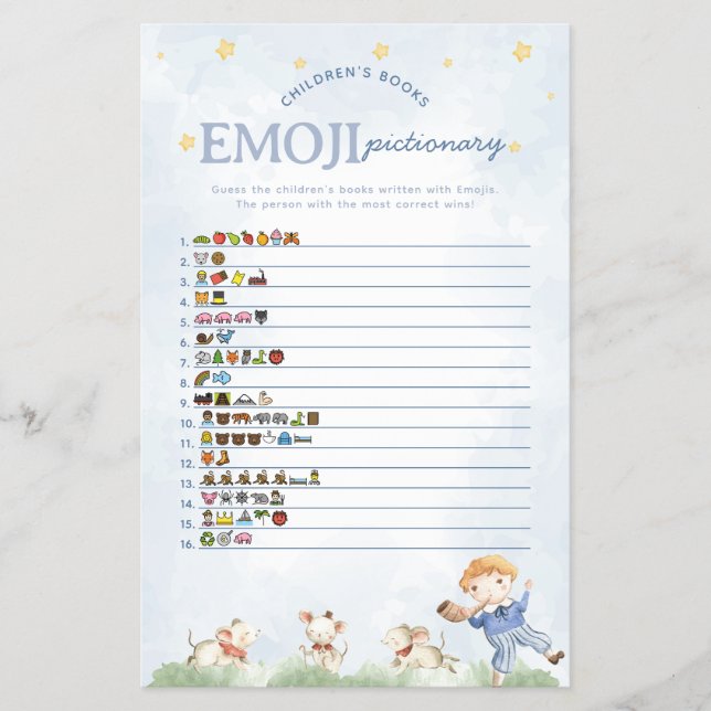 Kinderzimmer Rhyme Emoji Pictionary Baby Showspiel Flyer (Vorne)
