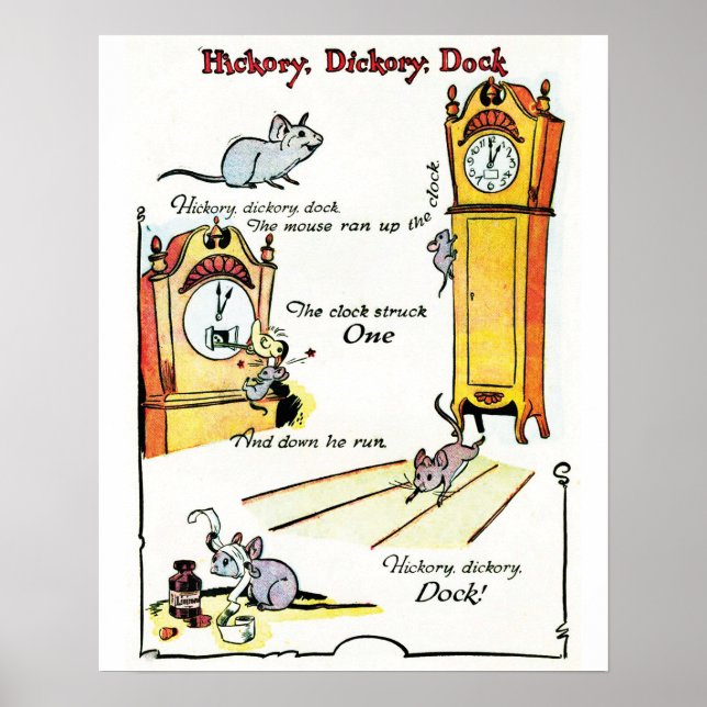 Kinderzimmer Rhyme "Hickory Dickory Dock" Poster (Vorne)