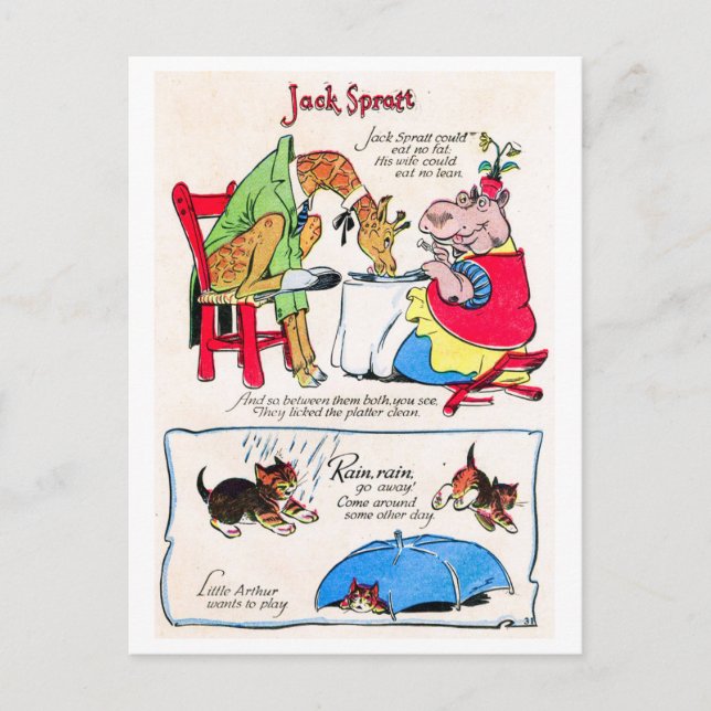 Kinderzimmer Rhyme - Jack Spratt, Regen, weg gehen Postkarte (Vorderseite)