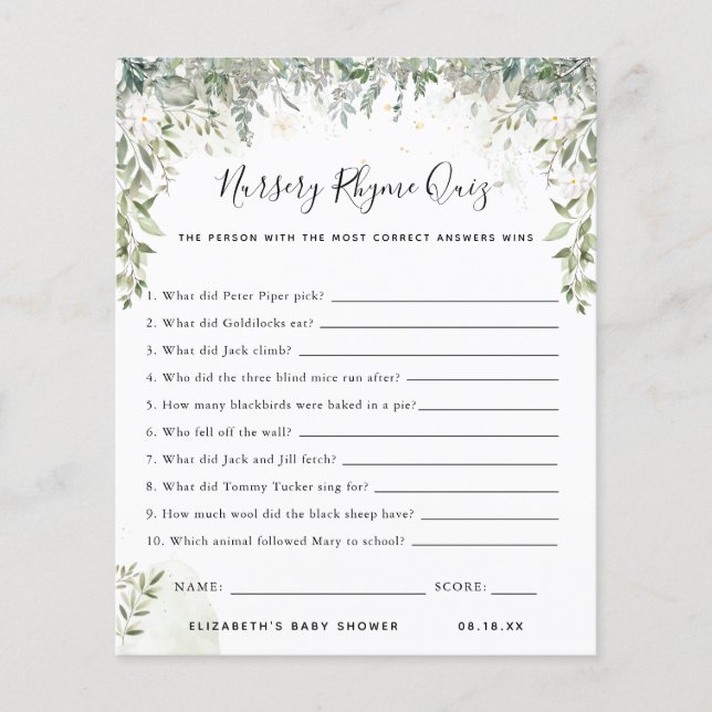 Kinderzimmer Rhyme Quiz | Baby Showspiel (Vorderseite)