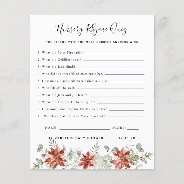 Kinderzimmer Rhyme Quiz | Baby Showspiel (Vorderseite)