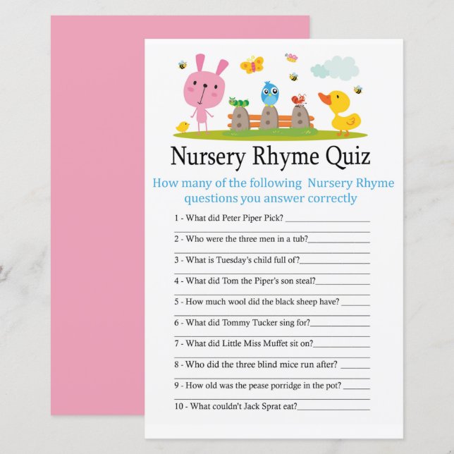 Kinderzimmer Rhyme Quiz Babydusche (Vorne/Hinten)