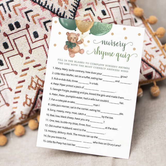 Kinderzimmer Rhyme Quiz Game Teddy Bear Card Einladung (Von Creator hochgeladen)
