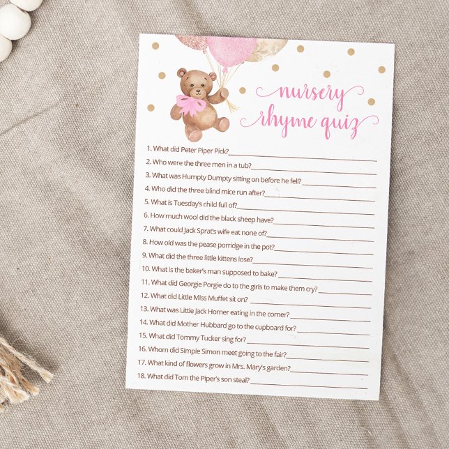 Kinderzimmer Rhyme Quiz Game Teddy Bear Card Einladung (Von Creator hochgeladen)
