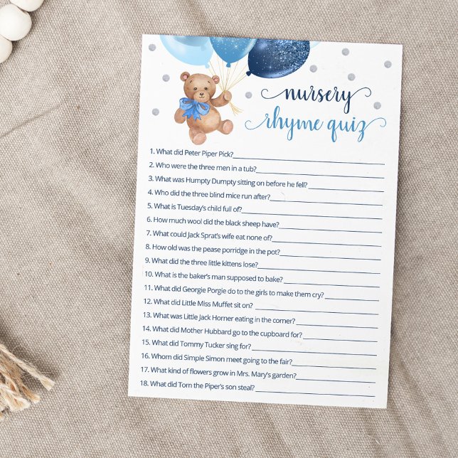 Kinderzimmer Rhyme Quiz Game Teddy Bear Card Einladung (Von Creator hochgeladen)