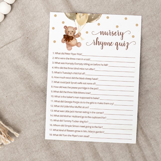 Kinderzimmer Rhyme Quiz Game Teddy Bear Card Einladung (Von Creator hochgeladen)
