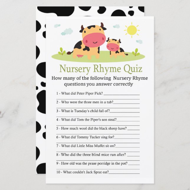 Kinderzimmer Rhyme Quiz Kinderduschenspiel (Vorne/Hinten)