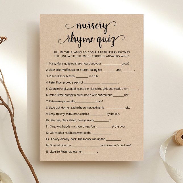 Kinderzimmer Rhyme Quiz Kinderspielkarte Einladung (Von Creator hochgeladen)