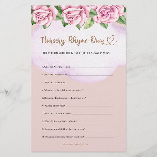 Kinderzimmer Rhyme Quiz Teddy Bear Girl Babydusche (Vorderseite)