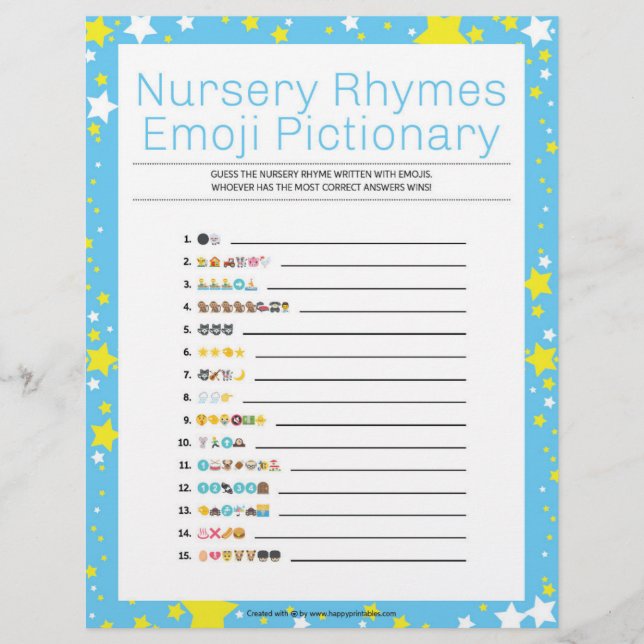 Kinderzimmer Rhymes Emoji Pictionary [Starry Night Briefbogen (Vorderseite)