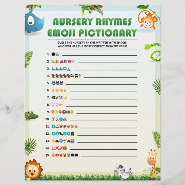 Kinderzimmer Rhymes Emoji Pictionary [Tierthema] Briefbogen (Vorderseite)