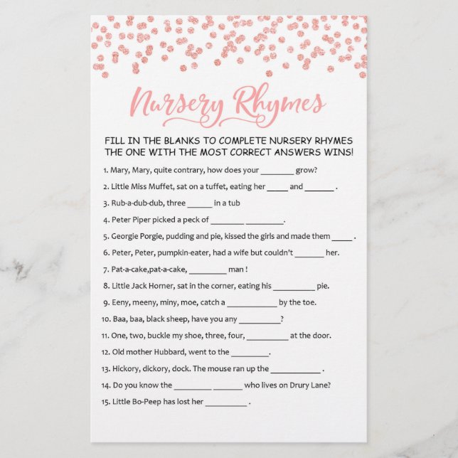 Kinderzimmer Rhymes mit Answers Baby Shower Party  (Vorderseite)