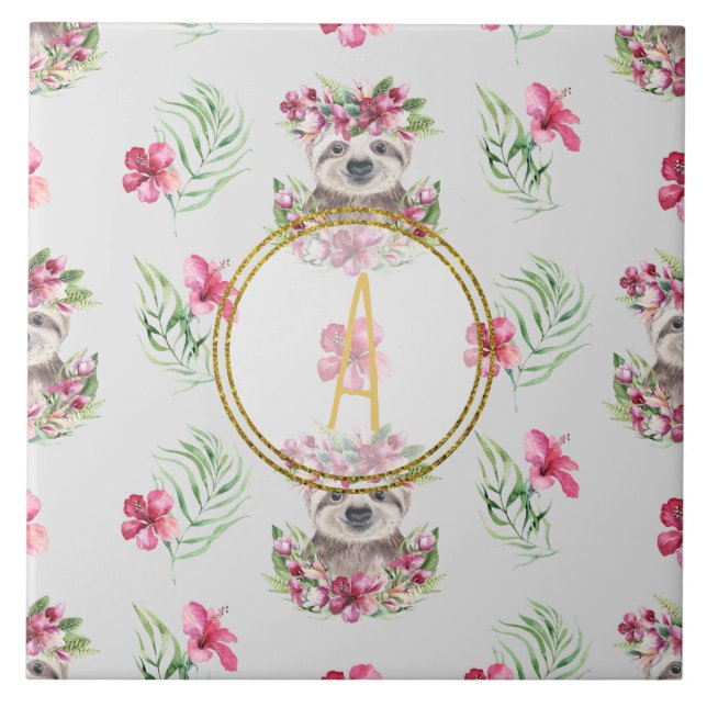 Kinderzimmer-Saal für Blumenmuster-SLOTH Monogram- Fliese (Vorderseite)