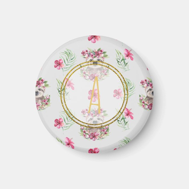 Kinderzimmer-Saal für Blumenmuster-SLOTH Monogram- Magnet (Vorne)