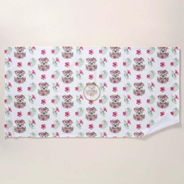 Kinderzimmer-Saal für Blumenmuster-SLOTH Monogram- Strandtuch (Vorderseite)